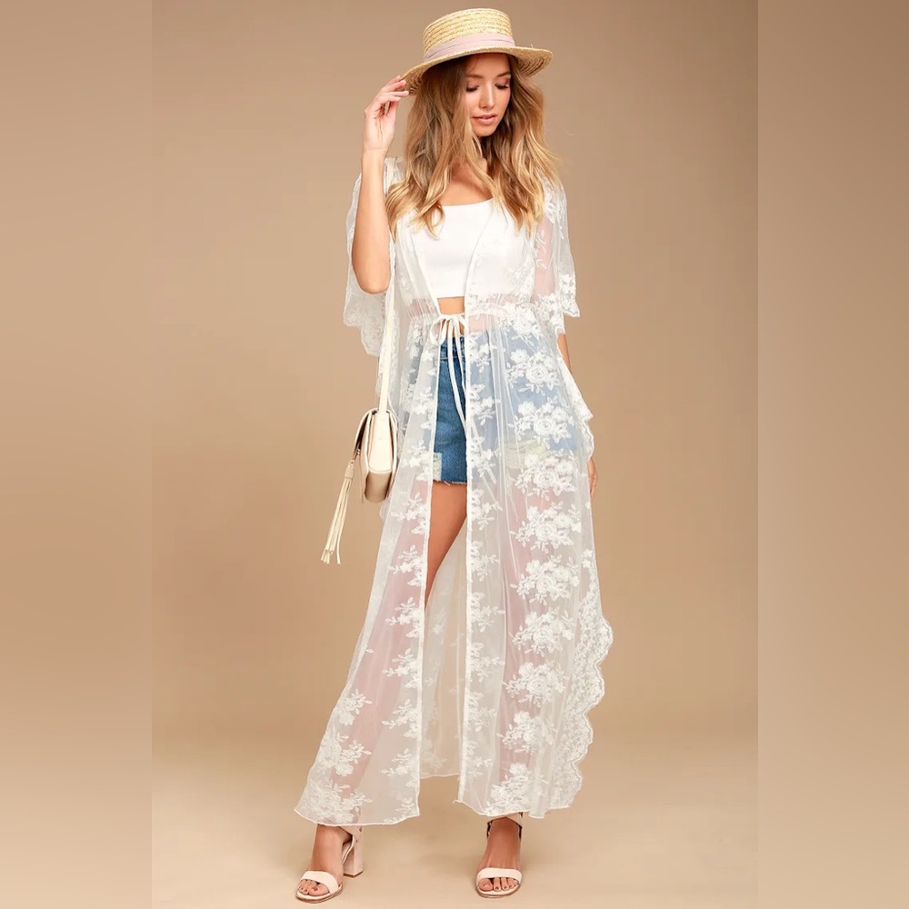 LULUS | Sweet Honey White Lace Kimono Top